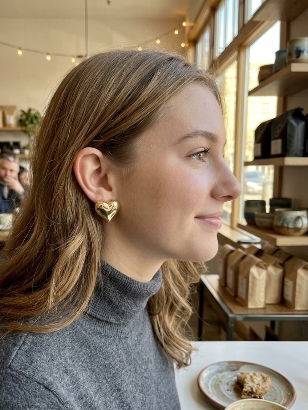 Gold Heart Stud Earrings - Women Jewelry